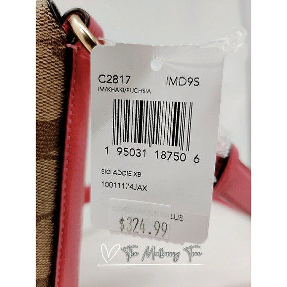 NWT Coach c2817 Addie Crossbody In Signature Canvas Khaki Fuschia Org $328 - Picture 7 of 12